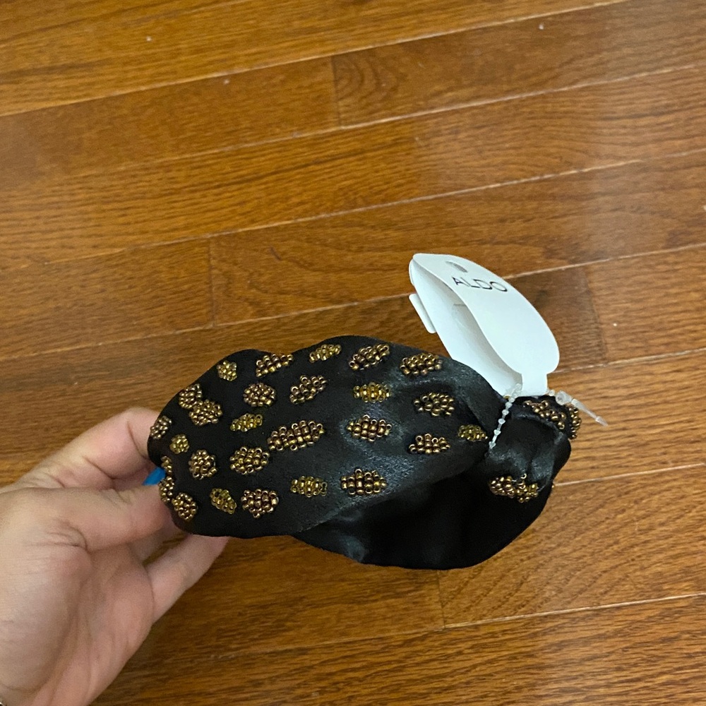 Aldo Black Satin Headband with Gold Beads